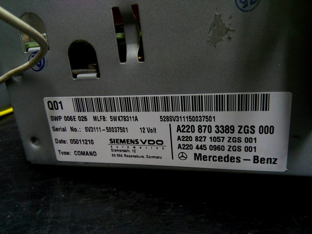 Label with details ofthe unit